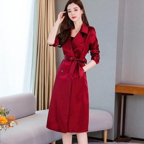 Trench Coat Women Autumn Winter Windbreaker Double Breasted Long Trenchcoat Female Overcoat Ladies Outwear Burgundy Black Green