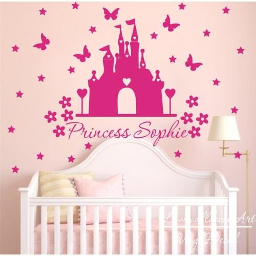 Personalized Princess Castle Name Wall Sticker Nursery Girl Room Custom Princess Castle Name Wall Decal Bedroom Vinyl Decor