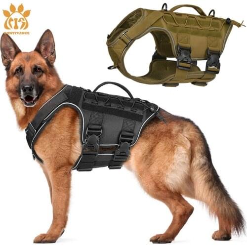 K9 Tactical Dog Harness Military Training Vest Comfortable Double-Breasted Design Night Reflective 900d Oxford Fabric & Velcro