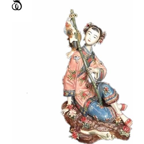 WU CHEN LONG Beautiful Women Art Sculpture Classical Beauty Lady Figure Statue Ceramic Craft Chinese Style Home Decoration R6104
