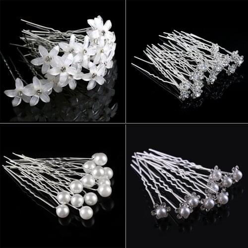50/20 pcs/pack Women Flowers Hairpin Stick Wedding Bridal Crystal Flowers Hairpin U Shaped Hair Clip Hair Accessories Wholesale