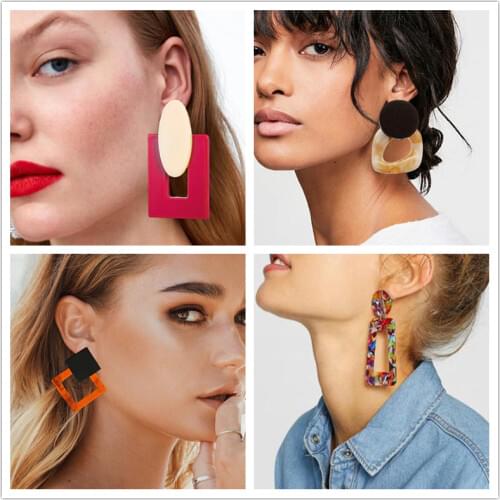 Acrylic Earrings 2019 Big Statement Earrings for Women Resin Oval Square Geometric Drop Dangle Earrings Bohemian Jewelry Gift