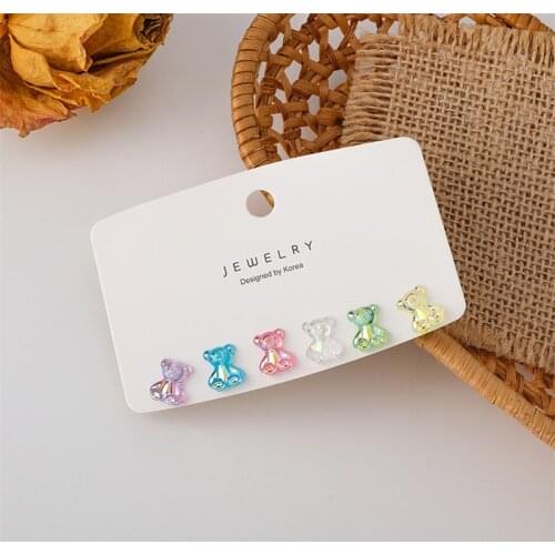 2021 New Korean Japan Acrylic Bear Colorful Lovely Stud Earring For Women Fashion Jewelry Cute Animal Pendientes Brincos