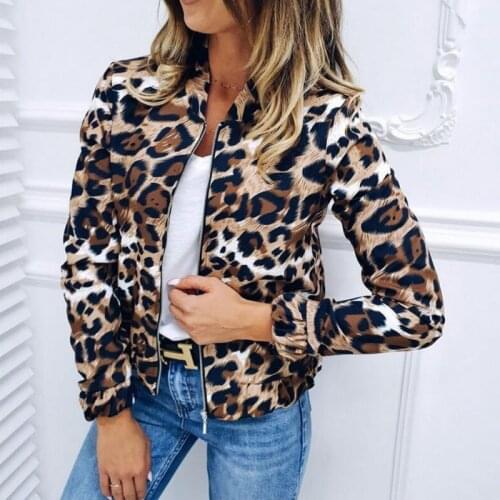 Womens Hot Style Baseball Uniform Fashion Leopard Print Loose Collar Zipper Cardigan Jacket Ladies Sport Jacket Tops Clothes
