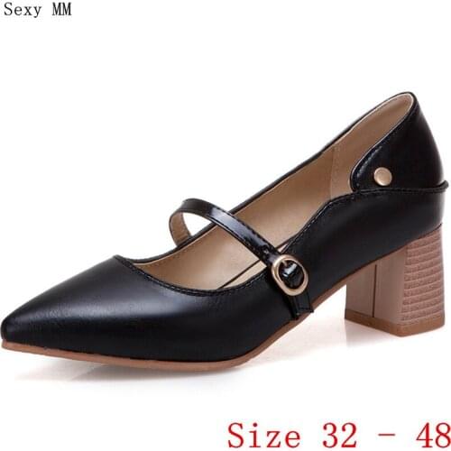 Ladies Pumps Women High Heel Party Shoes Woman Square High Heels Kitten Heels Plus Size 32 33 - 40 41 42 43 44 45 46 47 48