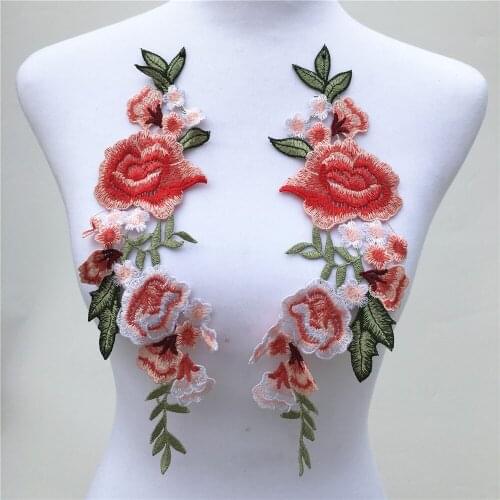 1Pair 29*12cm Pink Embroidered Fabric Flower Venise Lace Sewing Applique Lace Collar Neckline Collar Applique Accessories