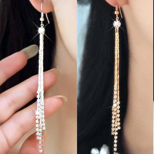 1Pair Women Jewelry Cocktail Party Wedding Linear Earrings Womens Chic Rhinestone Tassels Earings Super Long Dangle Earrings
