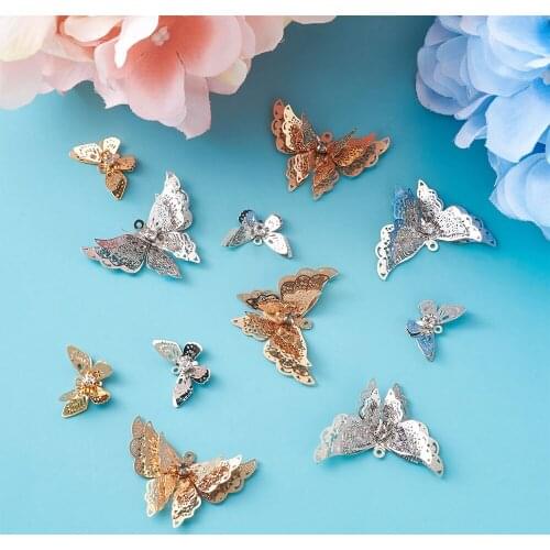 16pcs Brass Butterfly Pendant Charms 2 Colors Crystal Rhinestone Dangle Charms for DIY Bracelet Necklace Jewelry Crafts Making