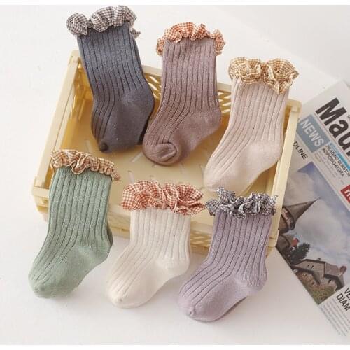 2021 New Kids Toddlers Girls Solid Color Soft Cotton Ruffle Princess Socks For Girl Sweet Cute Kids Socks 0-5Y