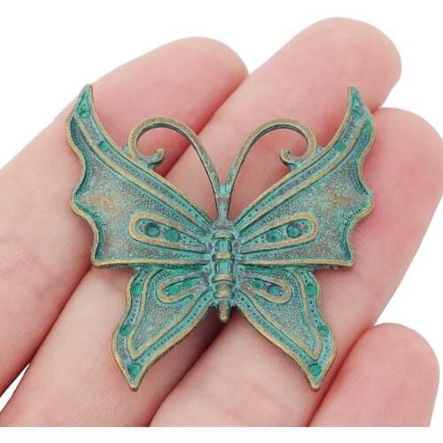 3 x Green Verdigris Patina Large Butterfly Charms Pendants for Necklace Jewelry Making Findings Accessories 43x42mm