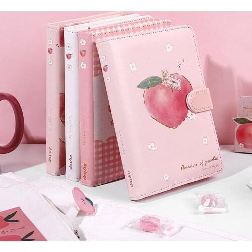 A5 Honey Peach PU Magnetic Buckle Hardcover Notebook Diary Planner Book Journals Full Color Inside Page School Office Stationery