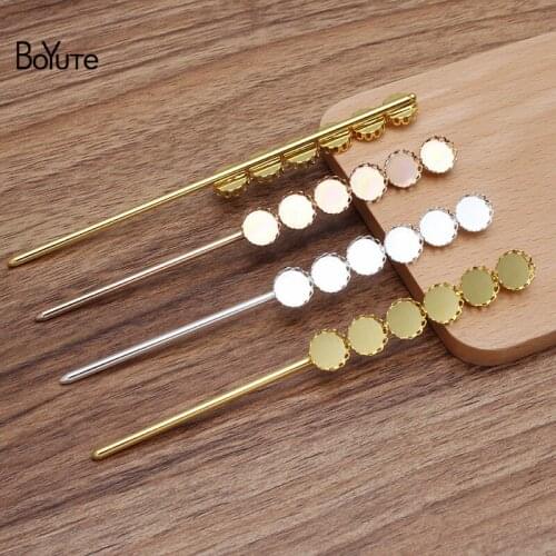 BoYuTe (5 Pieces/Lot) Fit 10MM 12MM Cabochon Hair Stick Blank Base Diy Handmade Hair Accessories Wholesale