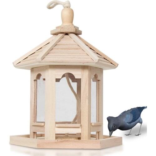Wooden Bird Feeder House Birdhouse Hanging Nest with Loop Home Garden Yard Decoration Outdoor Pet Decors Hexagon Shaped