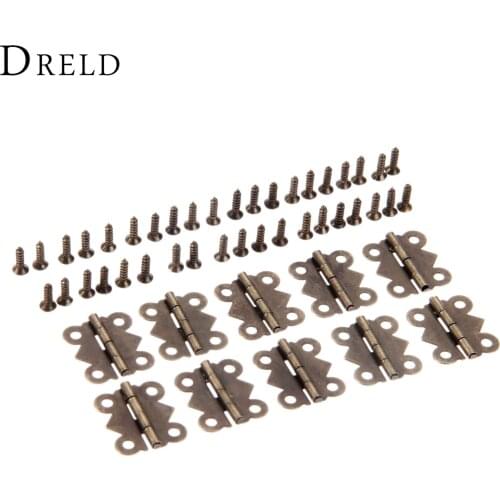 DRELD 10Pcs 20*17mm Iron Cabinet Hinges Jewelry Boxes 4 Holes Decorative Hinge Furniture Fittings For Door Cabinets Bronze Tone