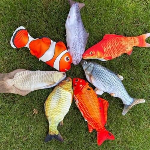 30CM Plush Cat Simulation Electric Toys Swim Crucian Carp Clownfish Salmon Arowana Pipefish Grain Fish Tiger Head Fish Grouper