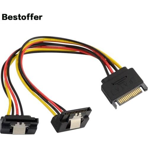 Serial ATA SATA 15 Pin Male to 2 Splitter Female 90 Degree Power Adapter Cable