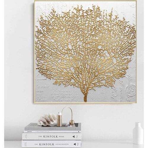 Nordic Style Golden Rich Tree Picture Light Oil Painting on Canvas Posters and Prints Wall Art Pictures Cuadros For Living Room