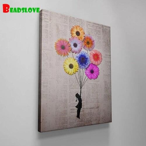 Chrysanthemum Girl Balloon Cross Stitch Needlework Square diy diamond painting Mosaic kit pattern 5d Diamond Embroidery