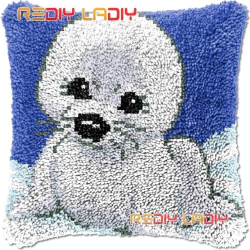 Latch Hook Cushion Cover White Seal Needlepoint Kits Chunky Acrylic Yarn Crocheting Pillow Case Arts & Crafts