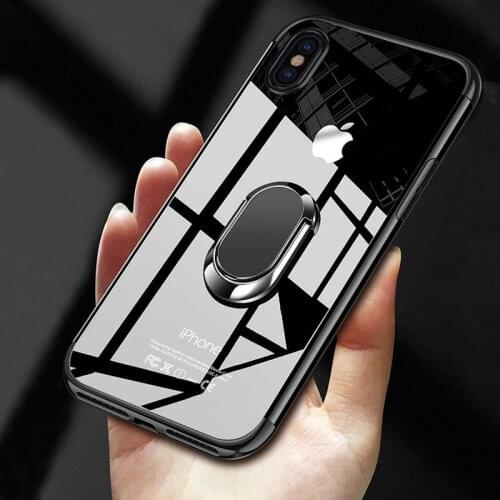 Plating Bracket Cases For iPhone 12 12Mini 11 Pro XS MAX XR X SE 7 8 6 6s Plus Magnetic Car Holder Stand Clear Silicone Cover