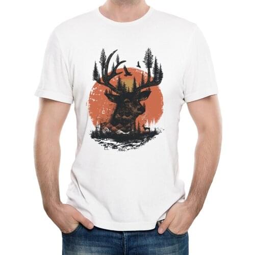 Fashion Nature Art Design Deer T-Shirt Mens Sunset Printing T Shirts Summer Harajuku Hipster Tee Shirts Cool Tops lc3057