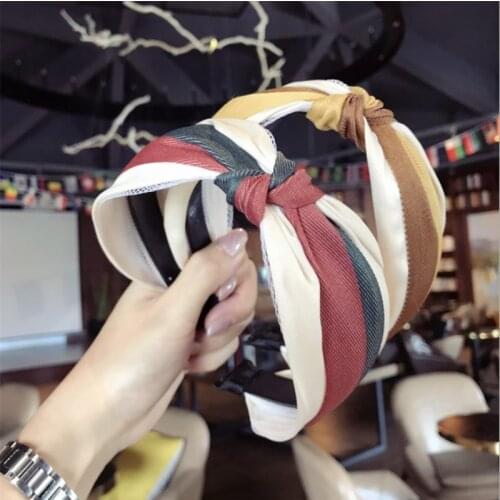 Fashion hair accessories womens simple fabric contrast color stripes knotted knot wide-brimmed hairband headband hair band girl