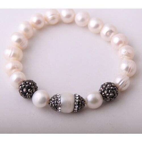 Fashion Women Freshwater Pearl Strand Bracelets Handmake Paved Pearl Bracelet