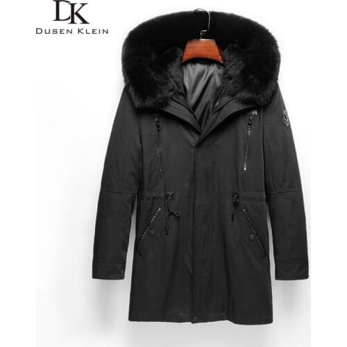 Men Hooded Winter Coat Rabbit Liner Fur Jackets Warm Thick Outerwear 2019 New Black Big Size Long 91882