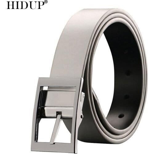 HIDUP Quality Simple Design Pin Buckle Belts for Men Real White Genuine Leather Belt 3.3cm Width Clothing Fashion NWJ1075