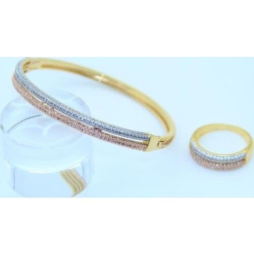 New Arrival Fashion Luxury 3 Color Shiny AAA Cubic Zirconia Women Bracelets Bangles And Ring Set with free shipping
