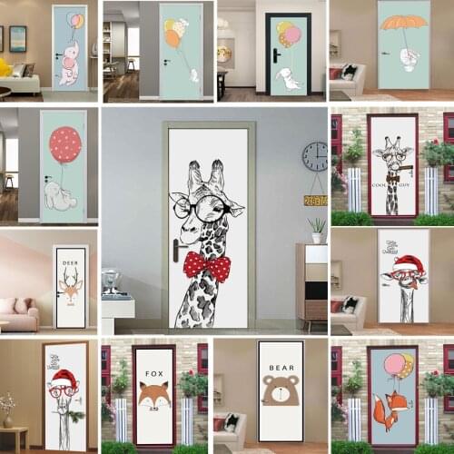 Nordic Style Door Sticker DIY Self Adhesive Waterproof Removable Wallpaper Cartoon Rabbit Mural Decal Home Decoration deurposter