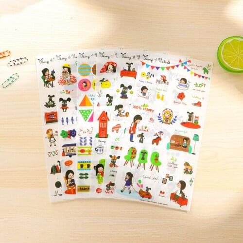 6 PCS Creative Cartoon Stationery Japanese Transparent Dog And Girls Cute DIY Album Painting Phone Children Decorative Stickers