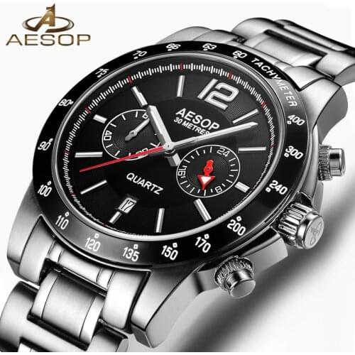 AESOP Fashion Dress Watch Men Sapphire Crystal Quartz Wrist Wristwatch Stainless Steel Male Clock Relogio Masculino Hodinky 40