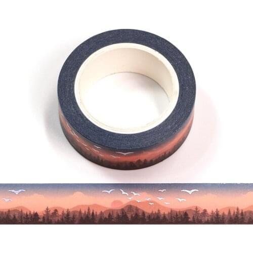 NEW 1PC 15MM*10m Silver Foil Bird Sunset Mountains Washi Tape Scrapbooking Masking Tape Office Adhesive Kawaii Stationery