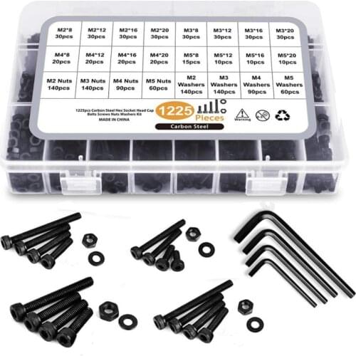 Brand new 1225pcs Alloy Steel M2 M3 M4 M5 Socket Head Cap Screws Nuts Set Bolt and Washer Assortment Kit with Storage Box