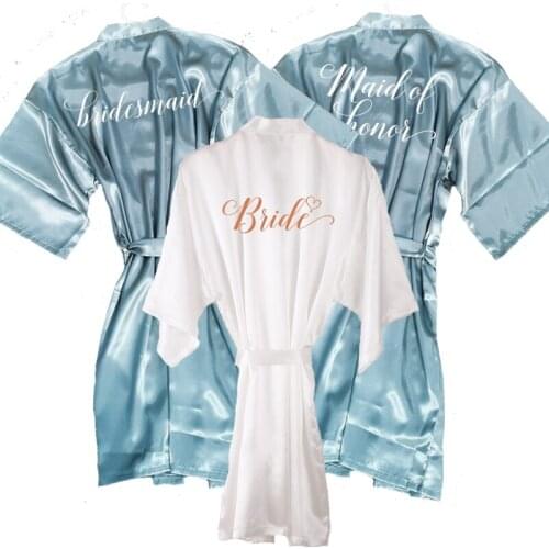 New celadon bride satin robe women dusty green sleepwear bridal wedding team bride squad bridesmaid sister of groom kimono robes