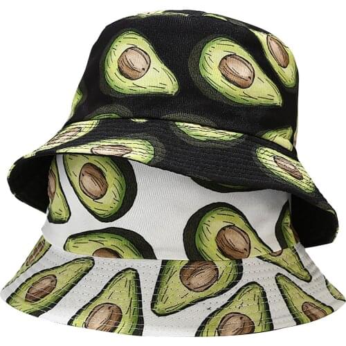 New Creative Avocado Harajuku Kawaii Cartoon Summer Bucket Hat Women Men Panama Bucket Cap The Design Flat Visor Fisherman Hat