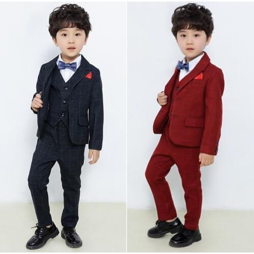 Formal kids suits Blazers baby boys clothes suit for wedding tuxedo teenage party clothing children customer jacket vest pants