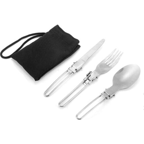 Portable Outdoor Camping Survival Set Picnic Tableware Stainless Steel Folding Tableware Three-piece Knife Fork