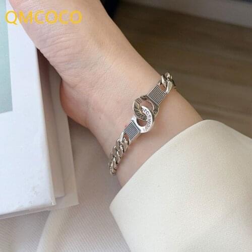 QMCOCO 925 Silver Thick Chain Bracelets 2021 New Fashion Hip-Hop Vintage Couples Simple Design Punk Party Jewelry Gift For Woman