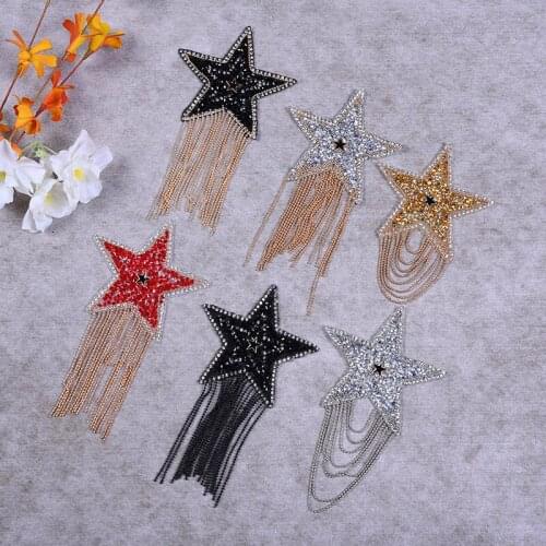 Coloured Sparkling Rhinestone Five-pointed Star Tassel Clothes Patches Patches for Clothing Appliques Iron-on stickers