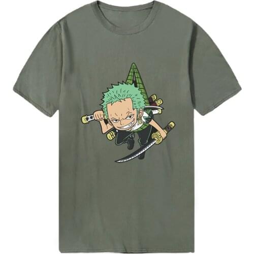 Roronoa Zoro Summer Men T-shirts One Piece Cotton O-Neck New Tshirt Outdoor Black Tees Tops Male Cosplay Loose Fit Dadera Hombre