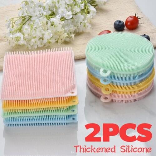 2Pcs Thickened Silicone Cleaning Cloth Double-Layer Kitchen Dishwashing Cleaning Brush Dish Towel Household Cleaning Wiping Tool
