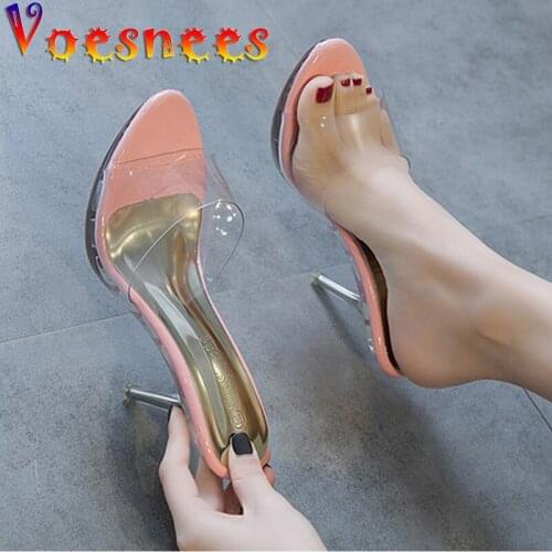 Voesnees Slippers Women Shoes Crystal High Heels 9.5CM Sandals Sexy Flopsv Summer PVC Shoes Ladies Slippers Girl Party Shoes