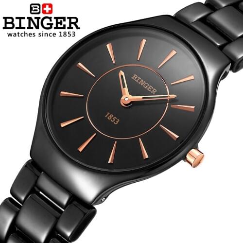 Switzerland Luxury Brand Wristwatches Binger Space Ceramic Quartz Watch Women fashion lovers style Water Resistant Clock B8006-4