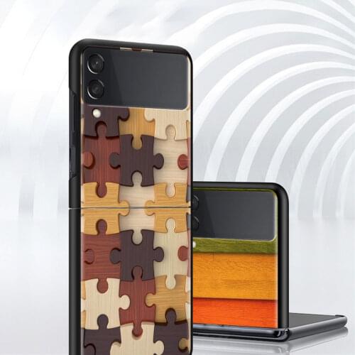 Fold Phone Case for Samsung Galaxy Z Flip 3 Silicone Funda Tpu Hard Shockproof Cover Fashion Coque Block Wood