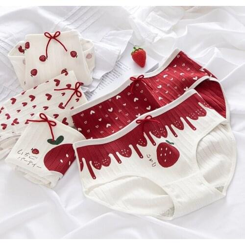 Fashion Straw Berry Love Bowknot Cotton Womens Panties Breathable Comfortable Elasticity High Quality Female Underpants A40