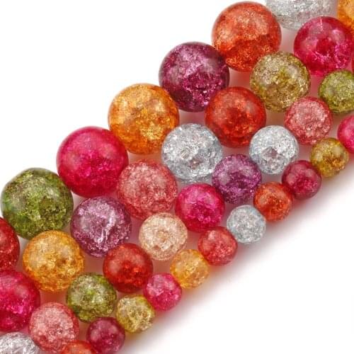 Tourmaline Color Cracked Crystal 6/8/10/12mm Quartz Glass Round Loose Beads for Jewelry Making DIY Bracelets Accessories 15