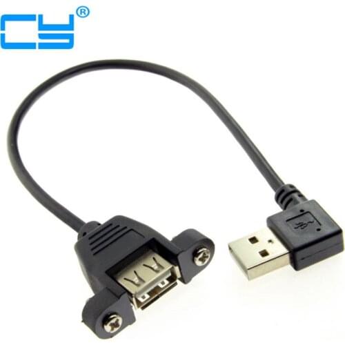 5cies/lot 25cm 90 Degree Right Angled USB 2.0 A Male Connector to Female Extension USB Cable With Panel Mount Hole
