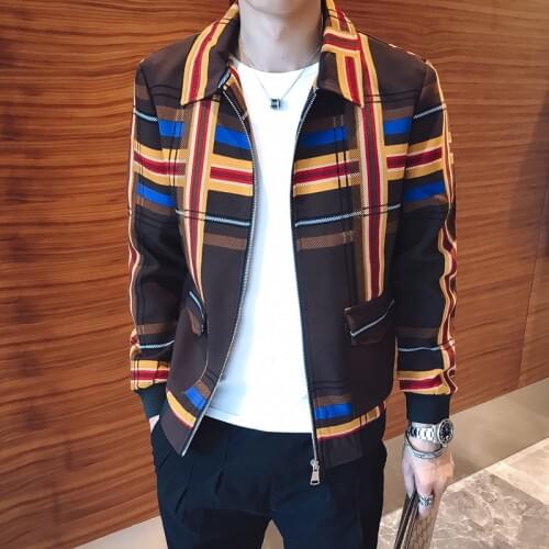 Spring Mens Short Jacket Striped Stylish Coat Size M-3XL Handsome Slim Fit Zipper Up Coats S110